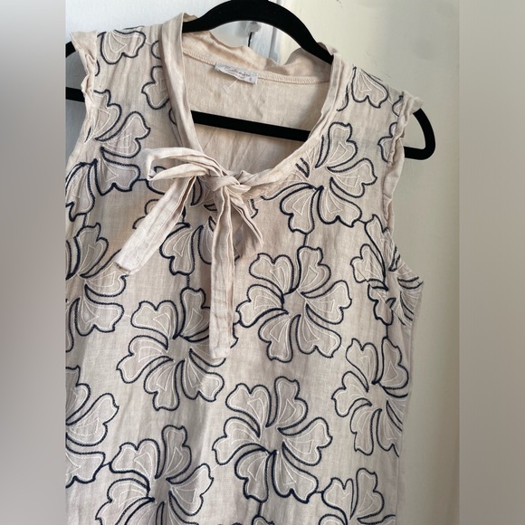 Bellambra Beige 100% Linen Floral Embroidered Shift Dress Made In Italy Sz Small - Picture 12 of 13